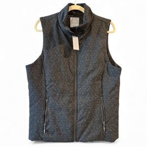 NWT Lemon Tart Women’s Dark Gray / Black Floral Puffer Pocket Vest Size XL